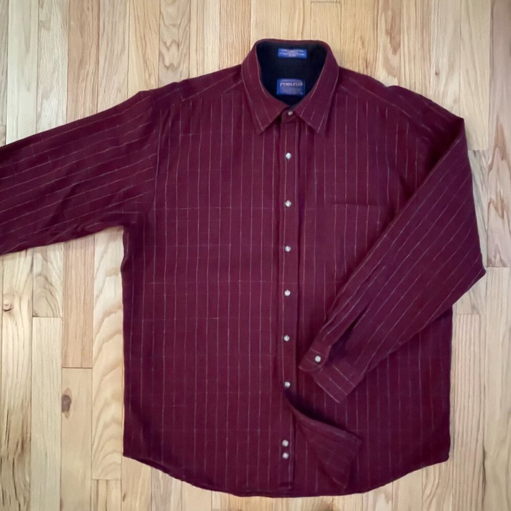 Pendleton Men's Shirt (L) 100% Wool Maroon Subtle Plaid
